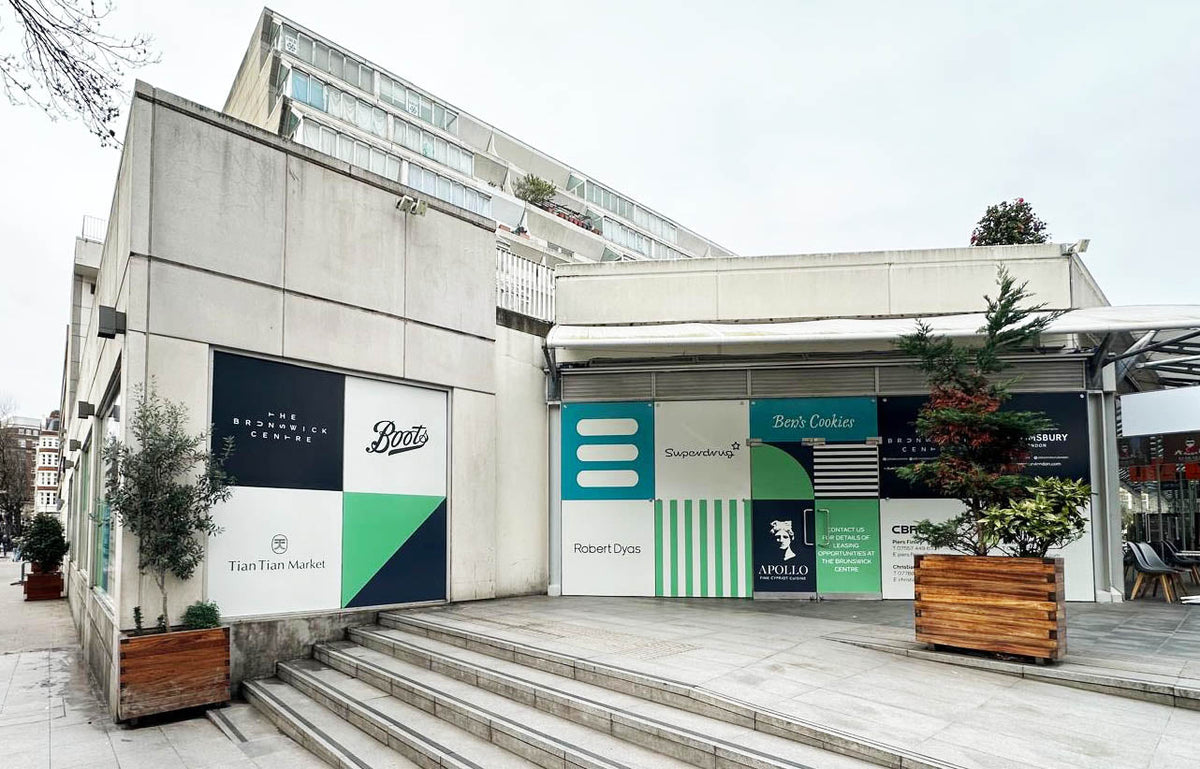 Temporary window film graphics installed at Brunswick Centre, London