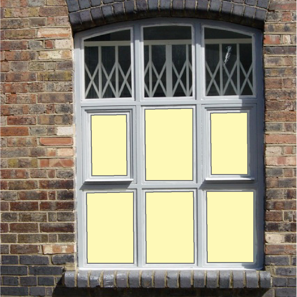 Solid cream coloured window film for decoration and privacy applied to glass