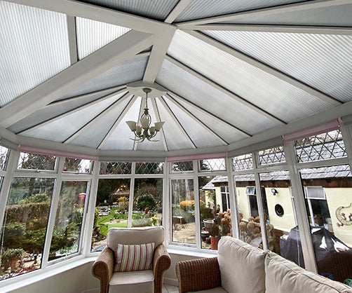 A conservatory with coolkote window film applied too the polycarbonate roof