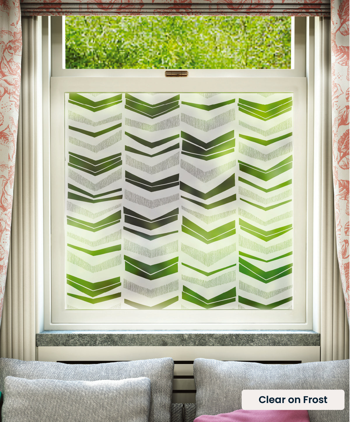 Chevrons pattern by MissPrint in clear print on frosted window film.