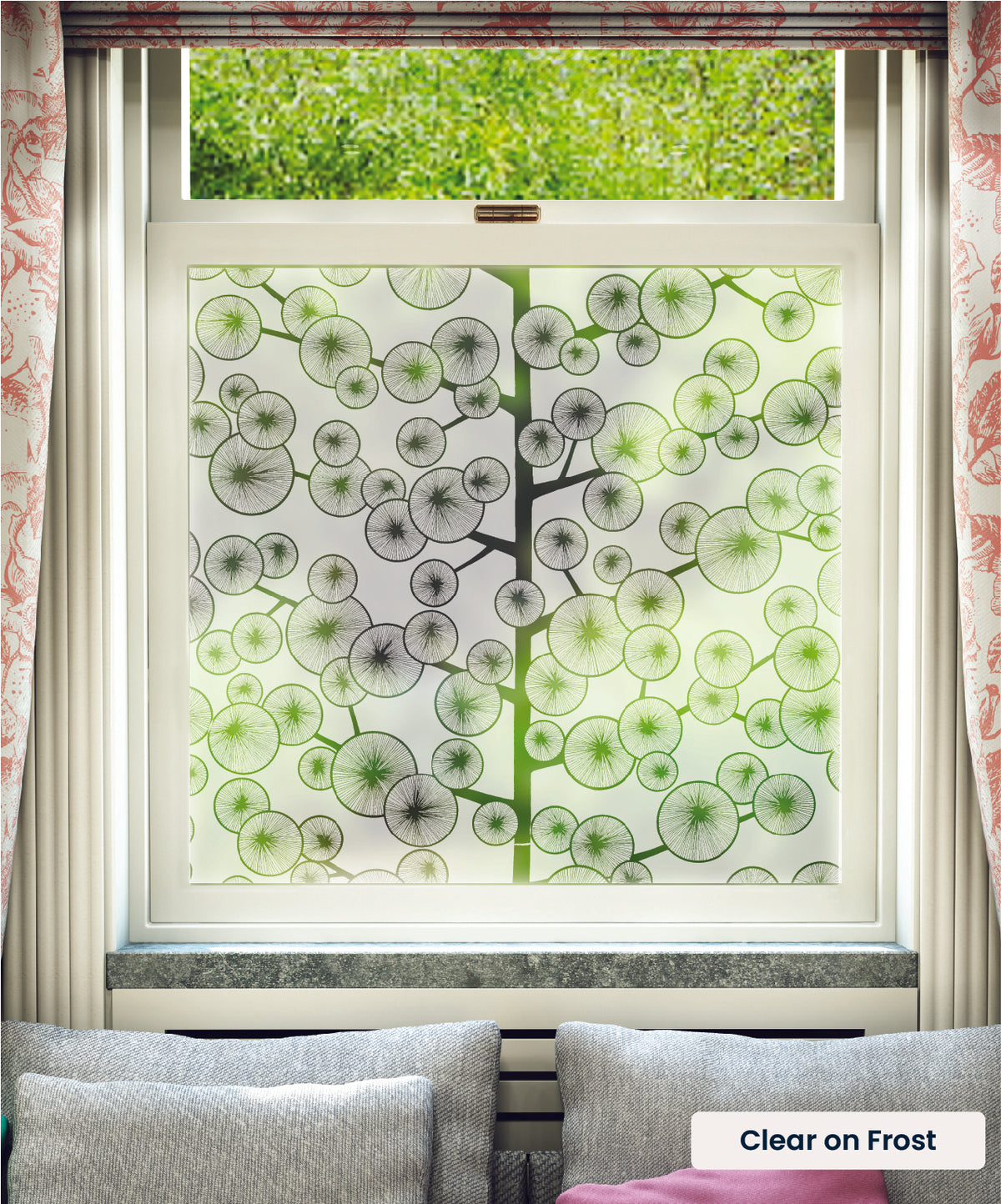 Cotton Tree pattern by MissPrint in clear print on frosted window film.