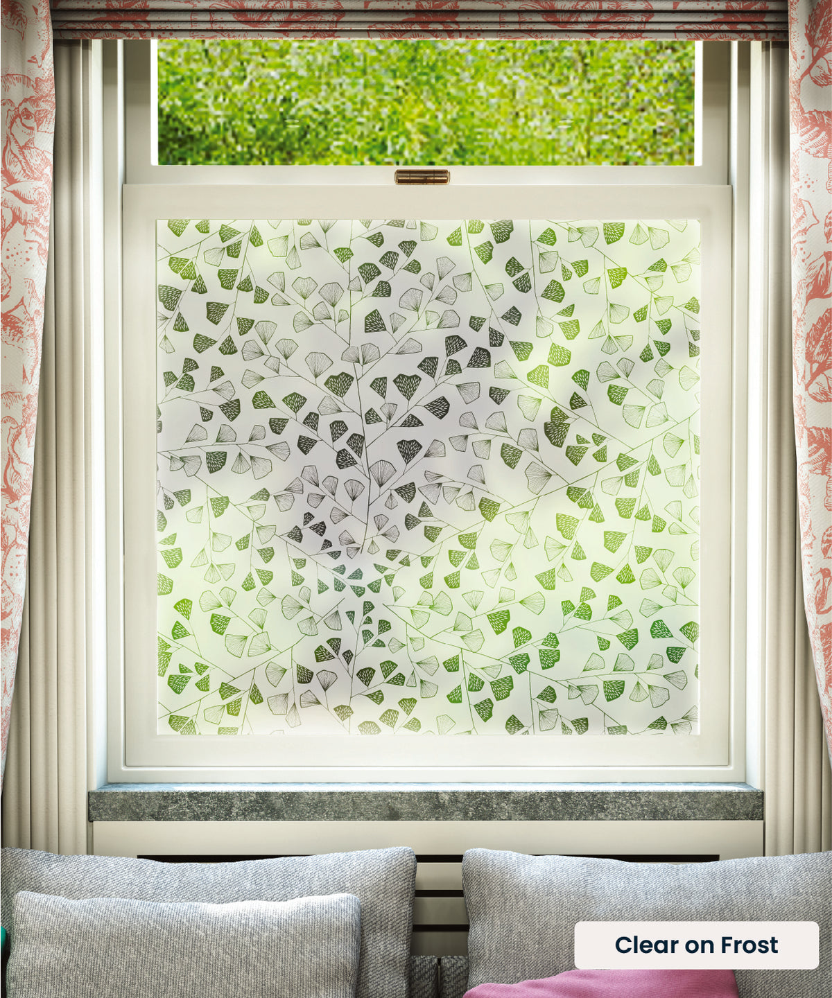 Fern pattern by MissPrint in clear print on frosted window film.