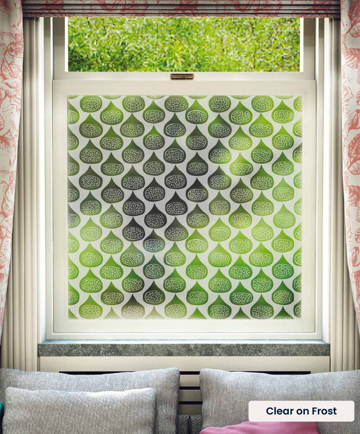 Figs pattern by MissPrint in clear print on frosted window film.