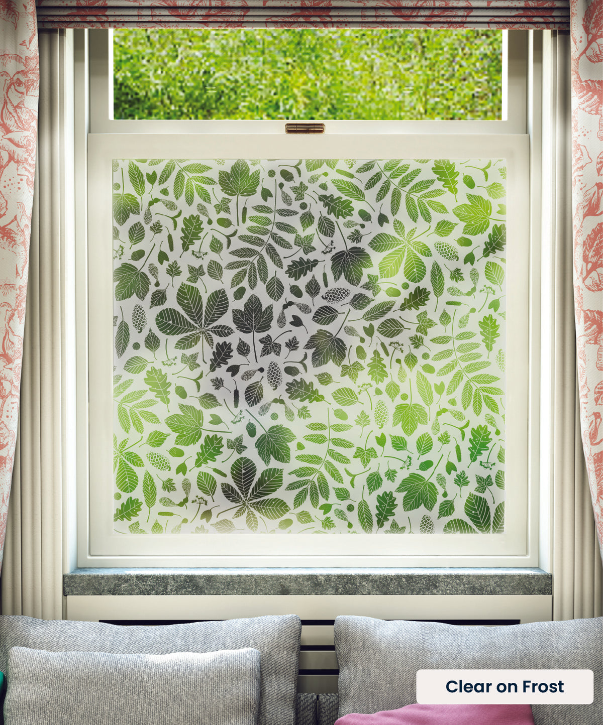 Forest Floor fallen leaves pattern by Hannah Nunn in clear print on frosted window film.