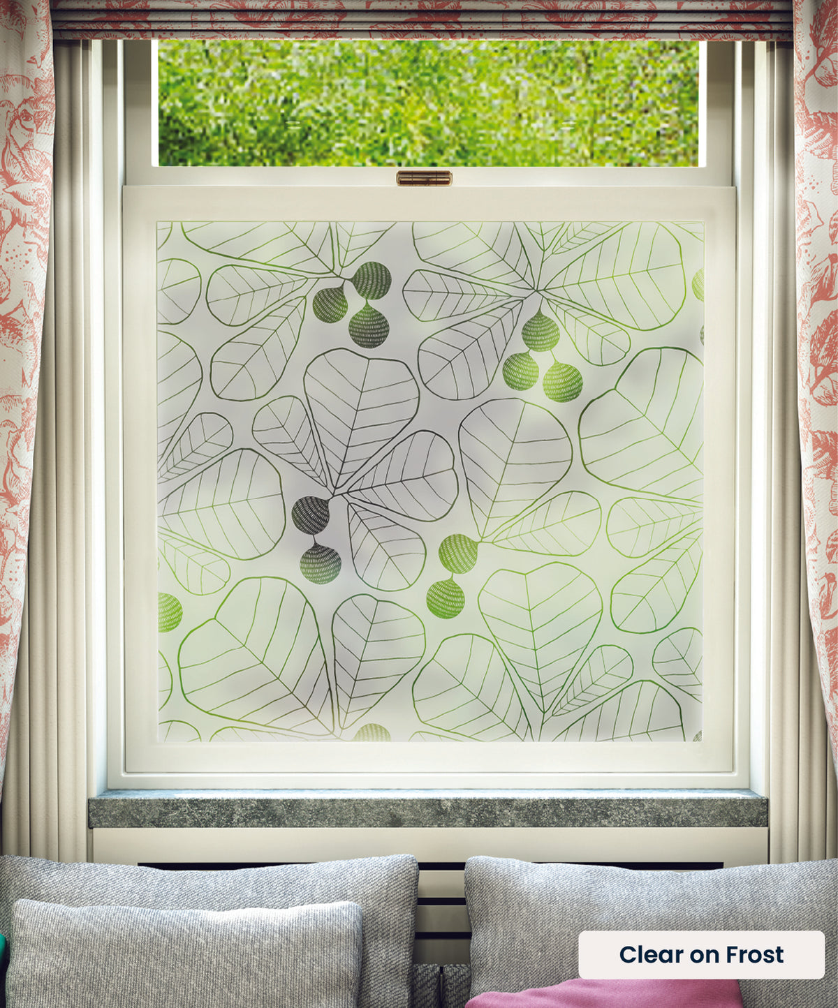 Grand Leaf pattern by MissPrint in clear print on frosted window film.