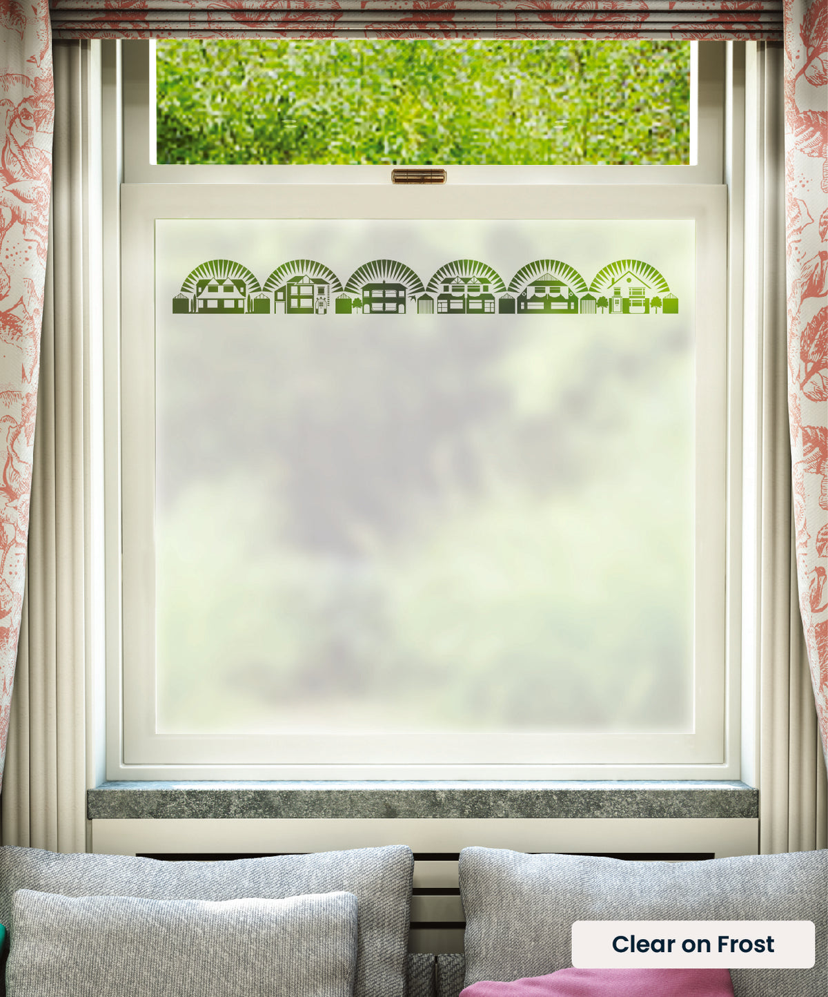 Metroland Border retro pattern by Mini Moderns in clear print on frosted window film.