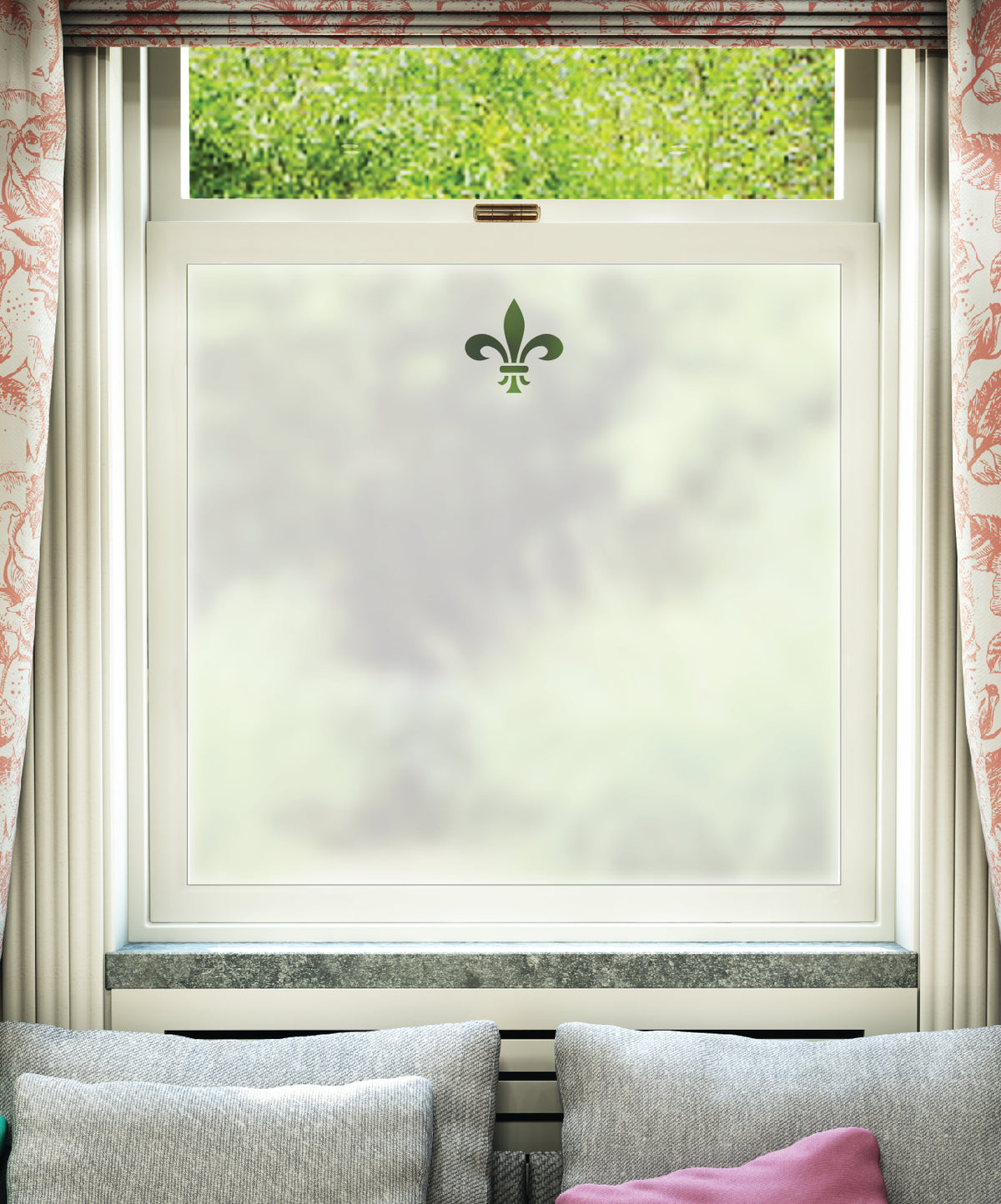FB038 Frostbrite frosted window film pattern – single fleur-de-lis design