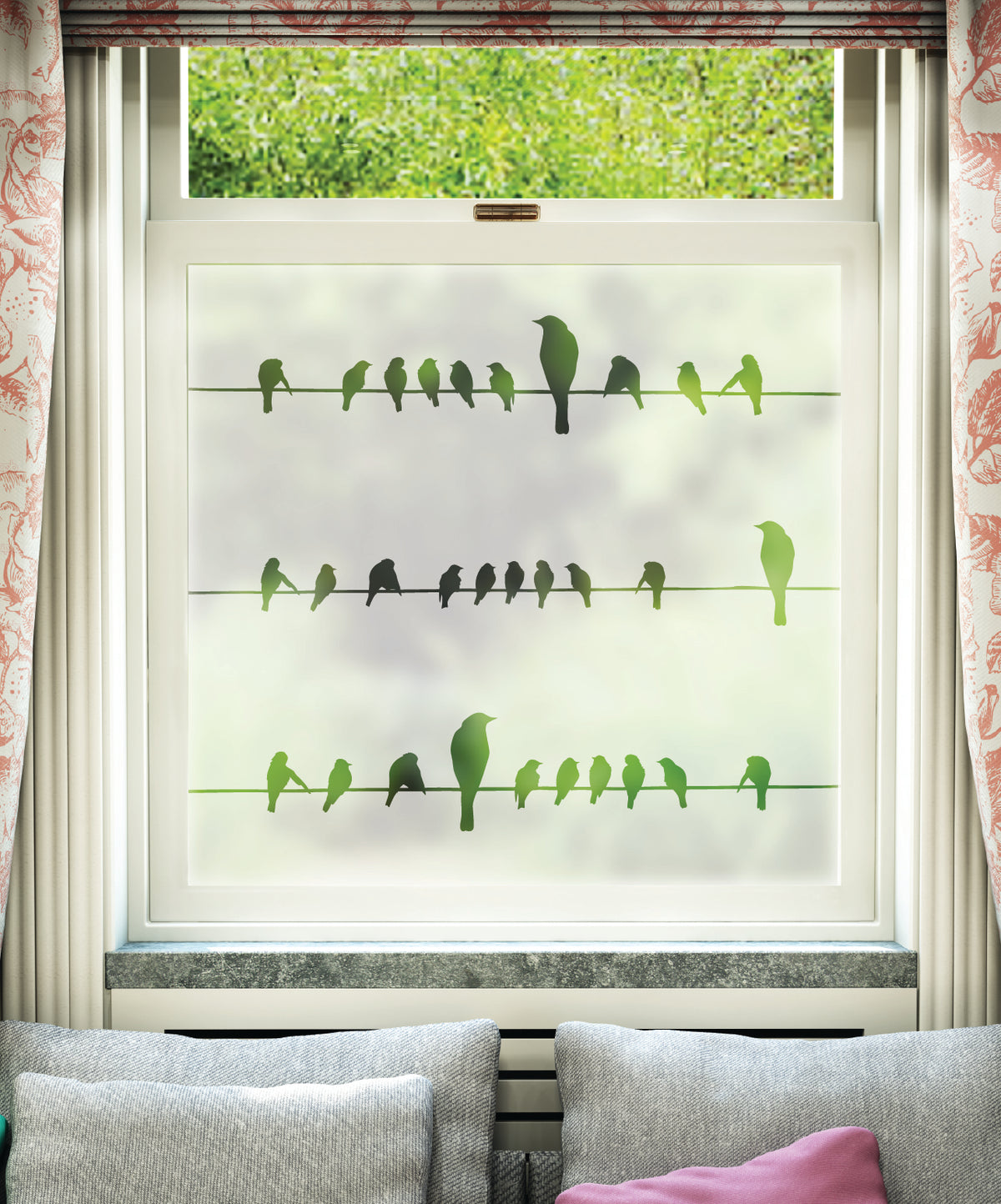 FB069 Frostbrite frosted window film pattern – birds on wire design