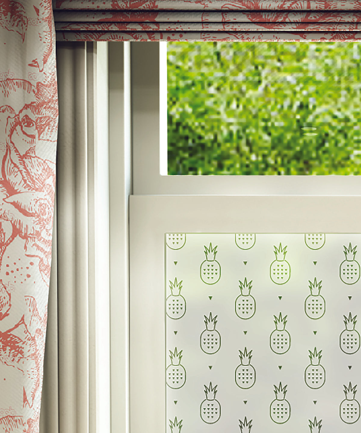 FB104 Frostbrite frosted window film pattern – repeated pineapple design close up