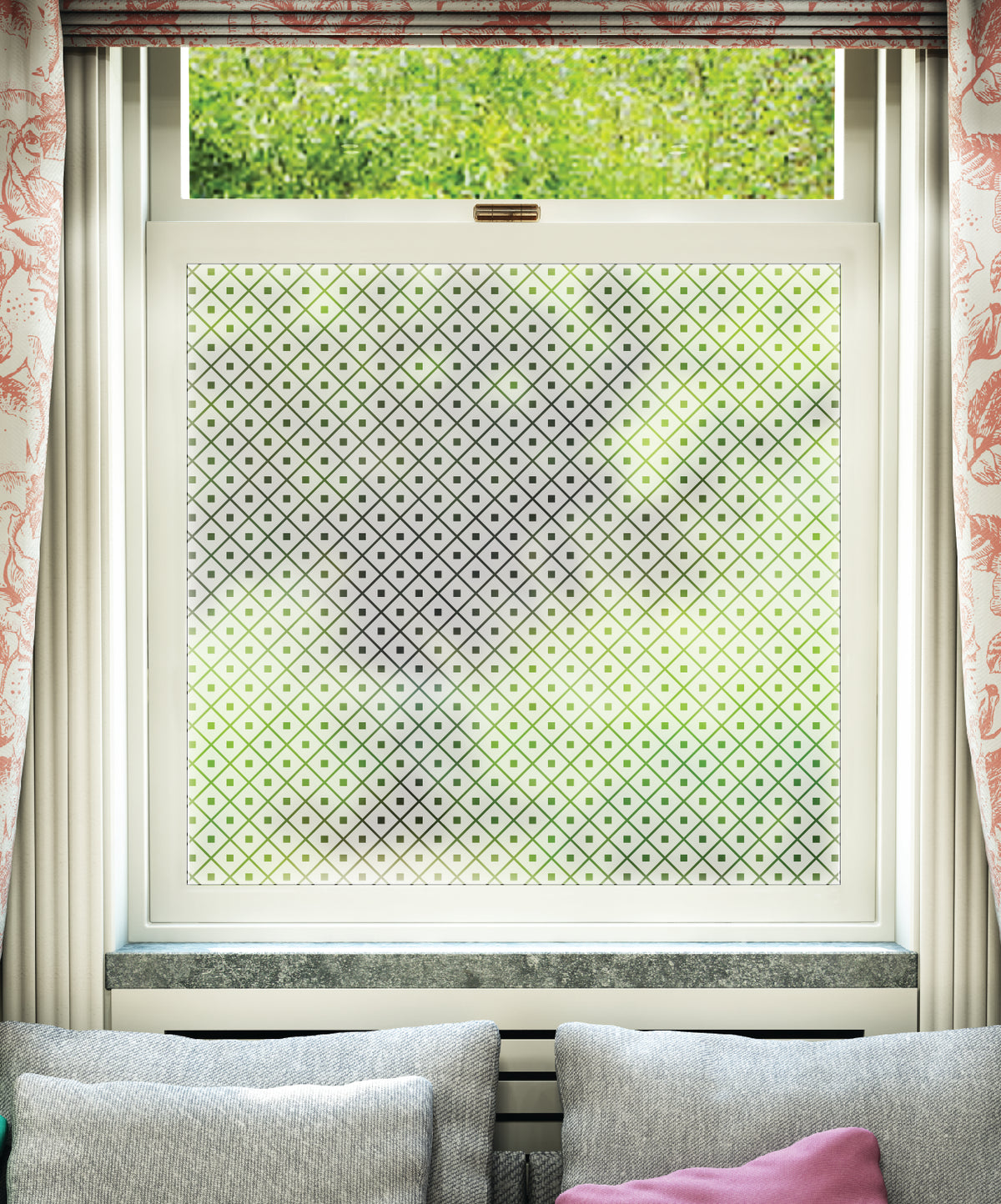 Flo Rite Pattern Glass FB140 Geometric Grid Frosted Window Film Pattern | Frostbrite