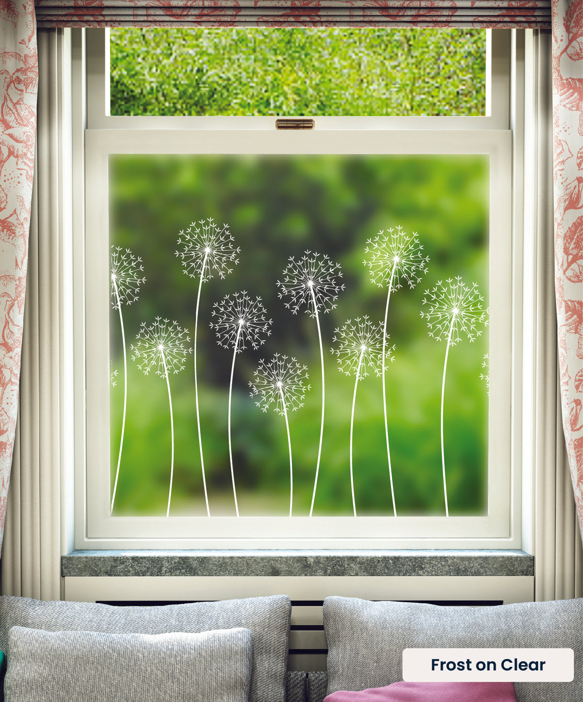 Allium flower pattern by Hannah Nunn in frosted print on clear window film.