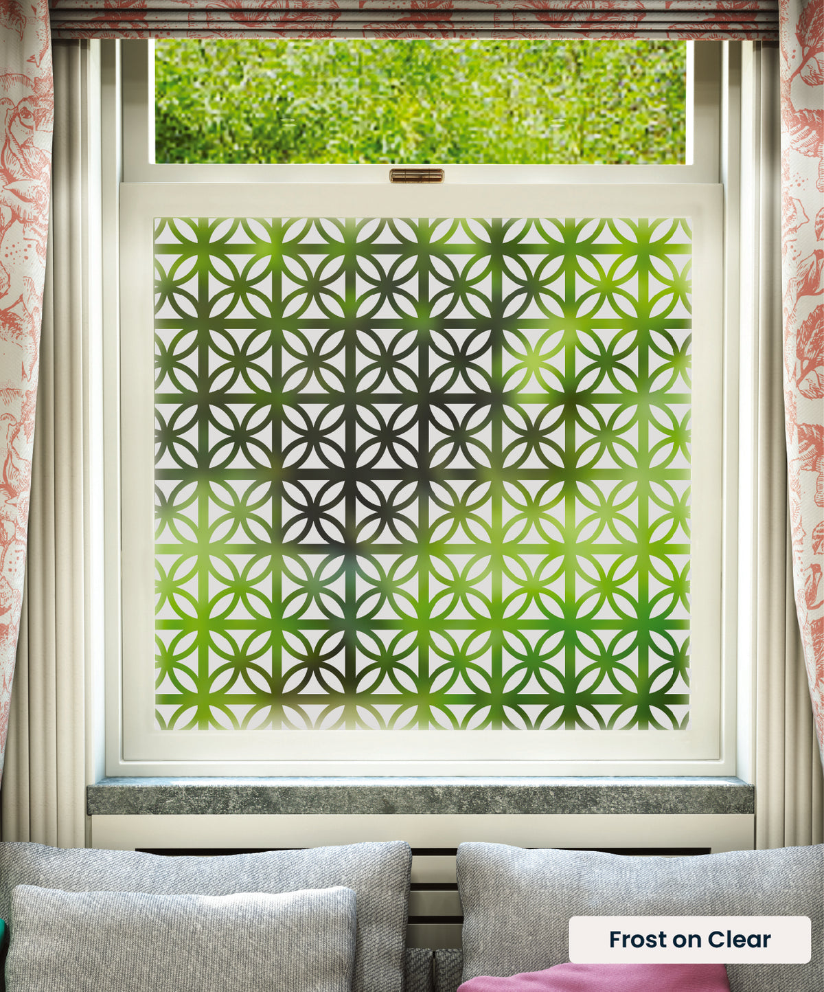 Breeze geometric pattern by Mini Moderns in frosted print on clear window film.