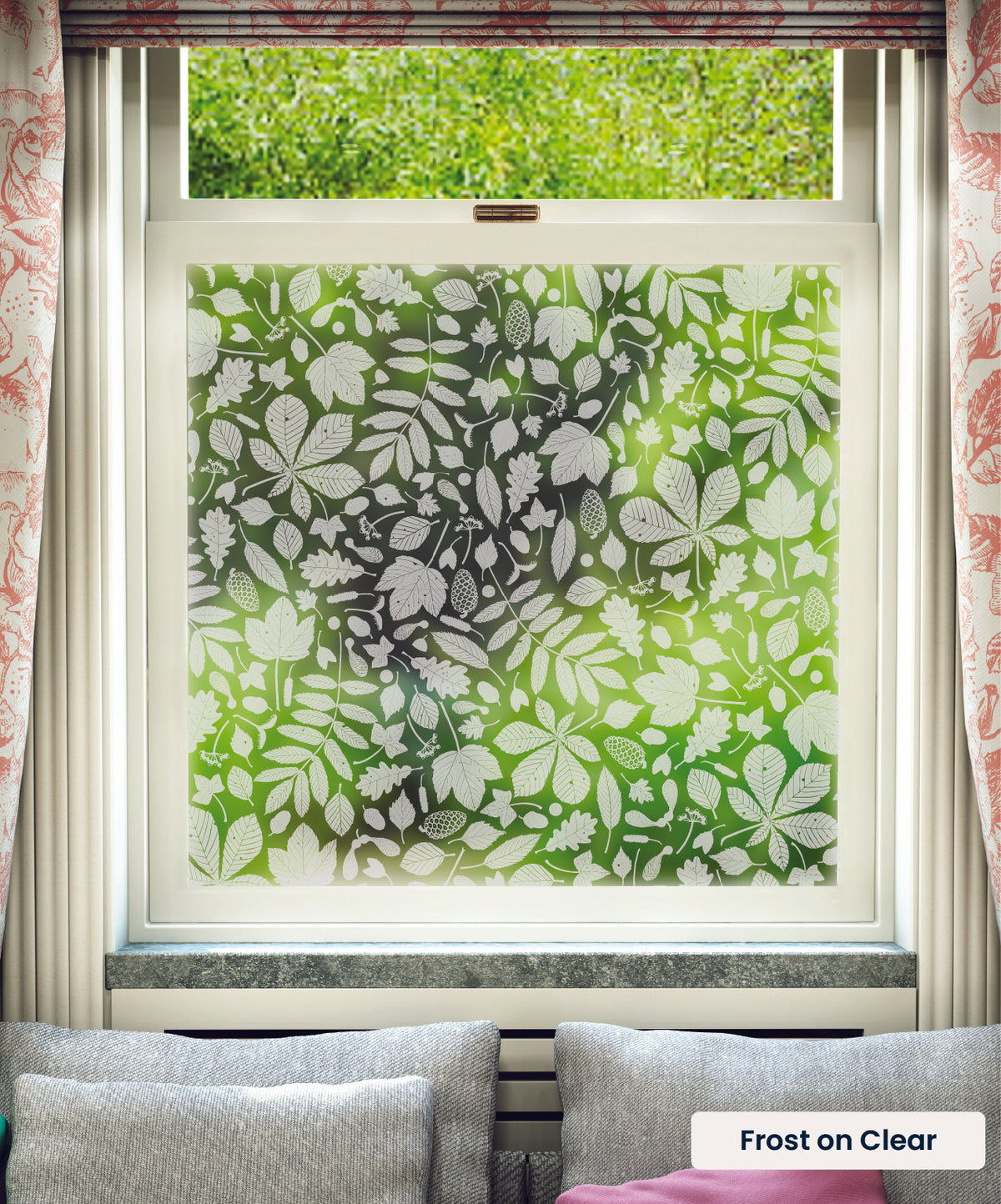 Forest Floor fallen leaves pattern by Hannah Nunn in frosted print on clear window film.