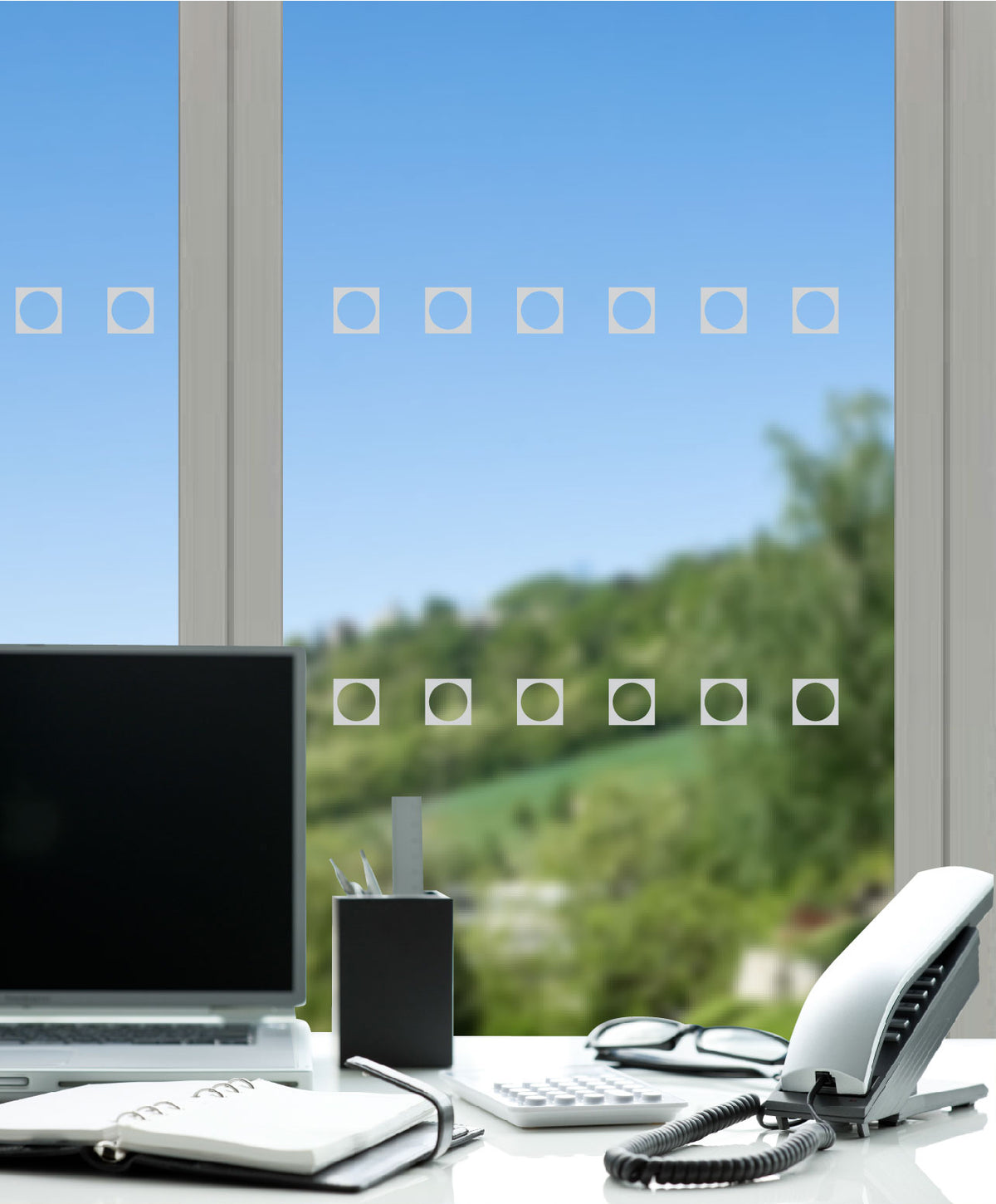 MF009 frosted glass manifestation patterned window film for glazing safety and meeting Building Regulations
