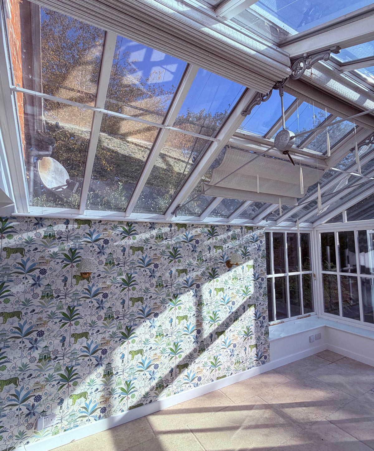 Internal view of a conservatory with heat reducing window film applied to the glass roof