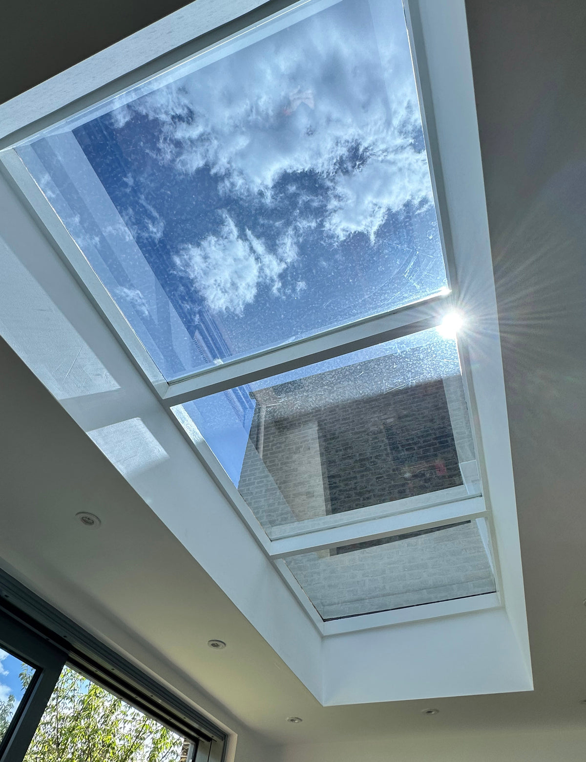 Internal view of a skylight with solar control window film applied.