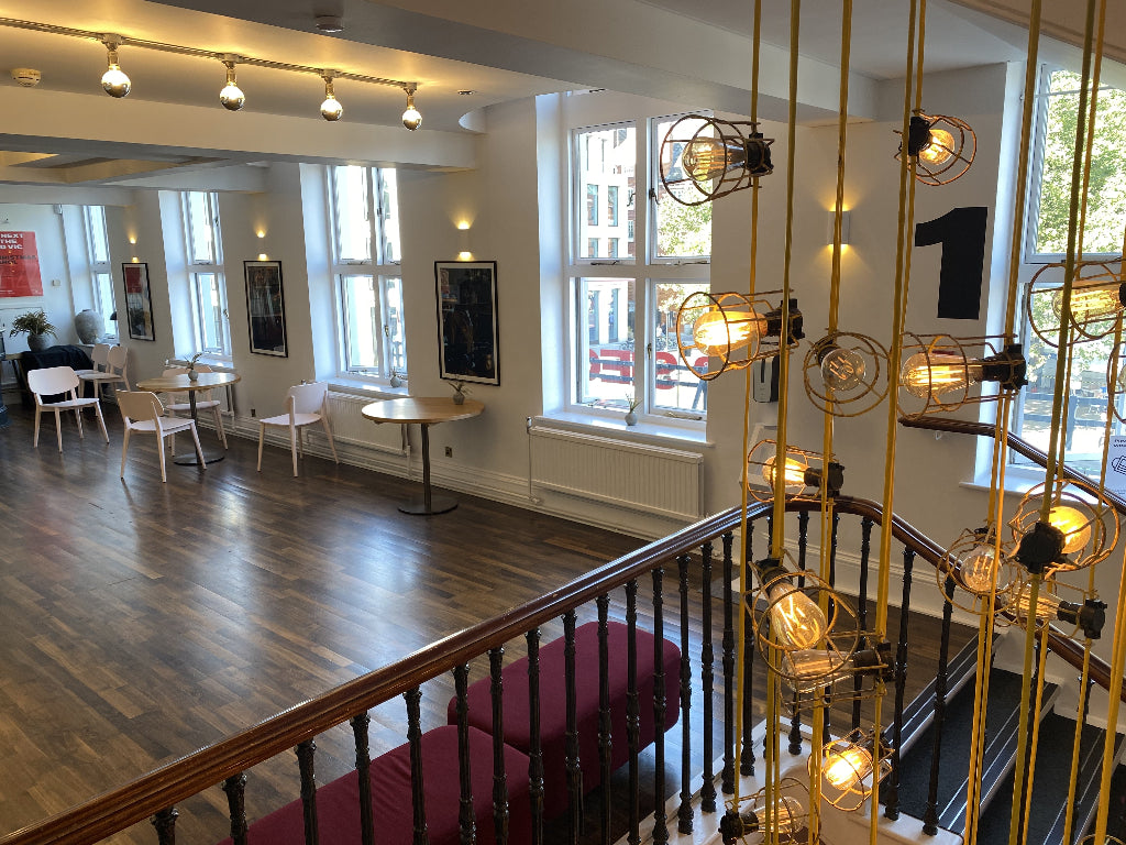 Safety window film has been applied to the windows of this public space.