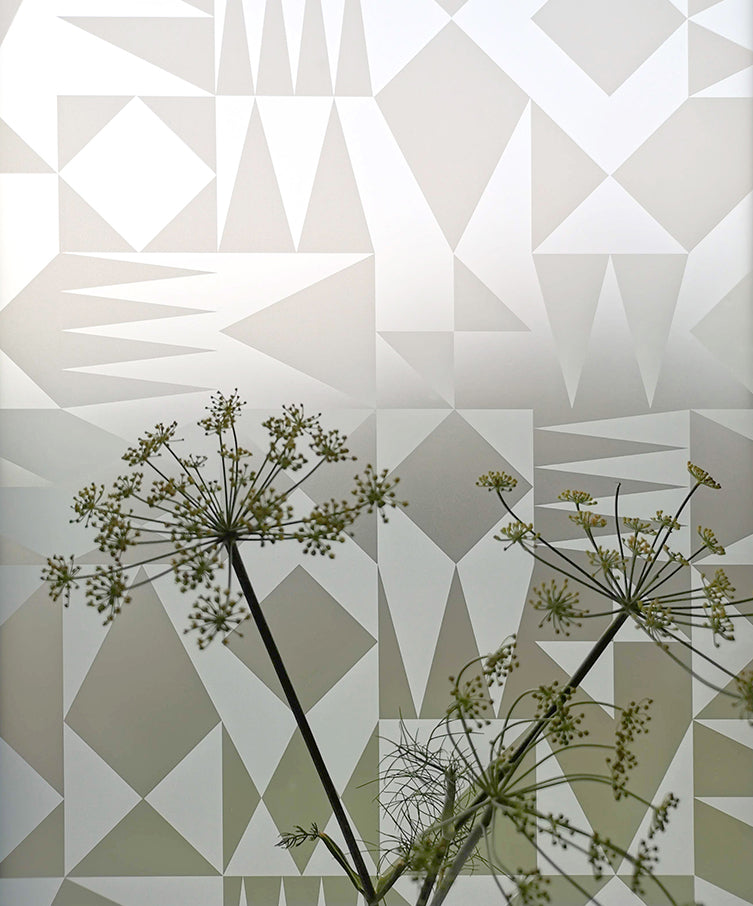 Geometric patterned window film.  Designed by Kate Farley. Made by The Window Film Company.