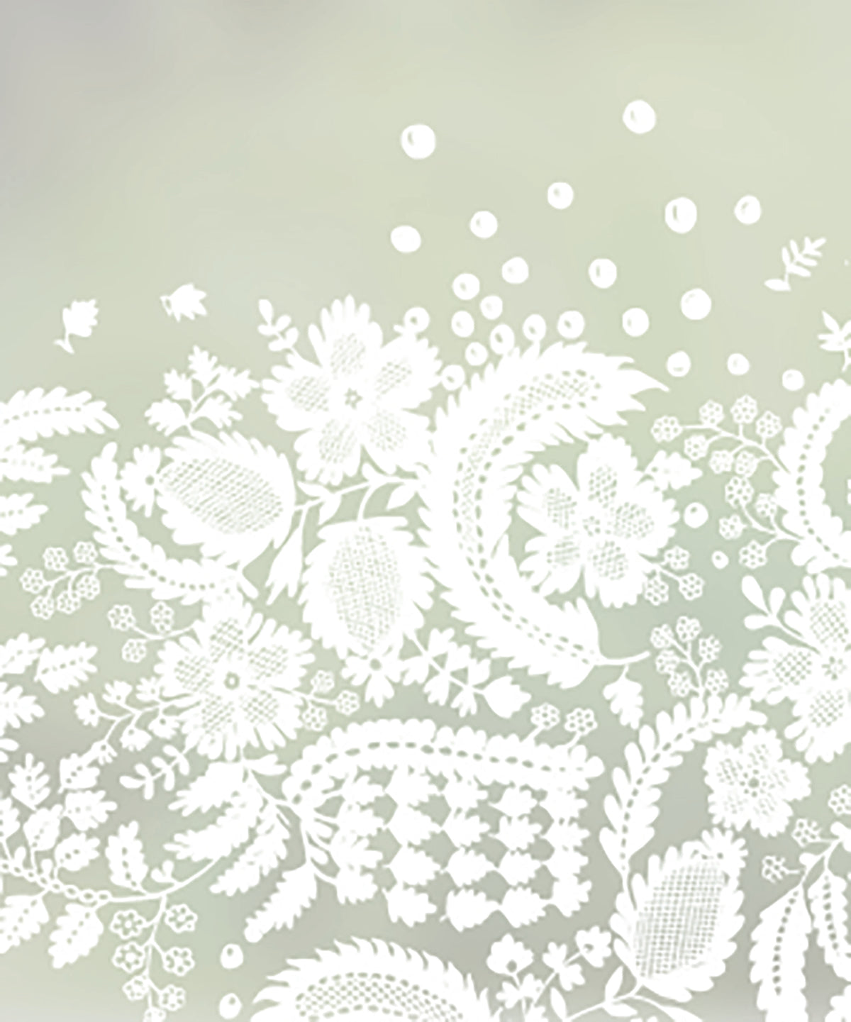 English Lace lace pattern design by Charlene Mullen in white print on frosted window film.