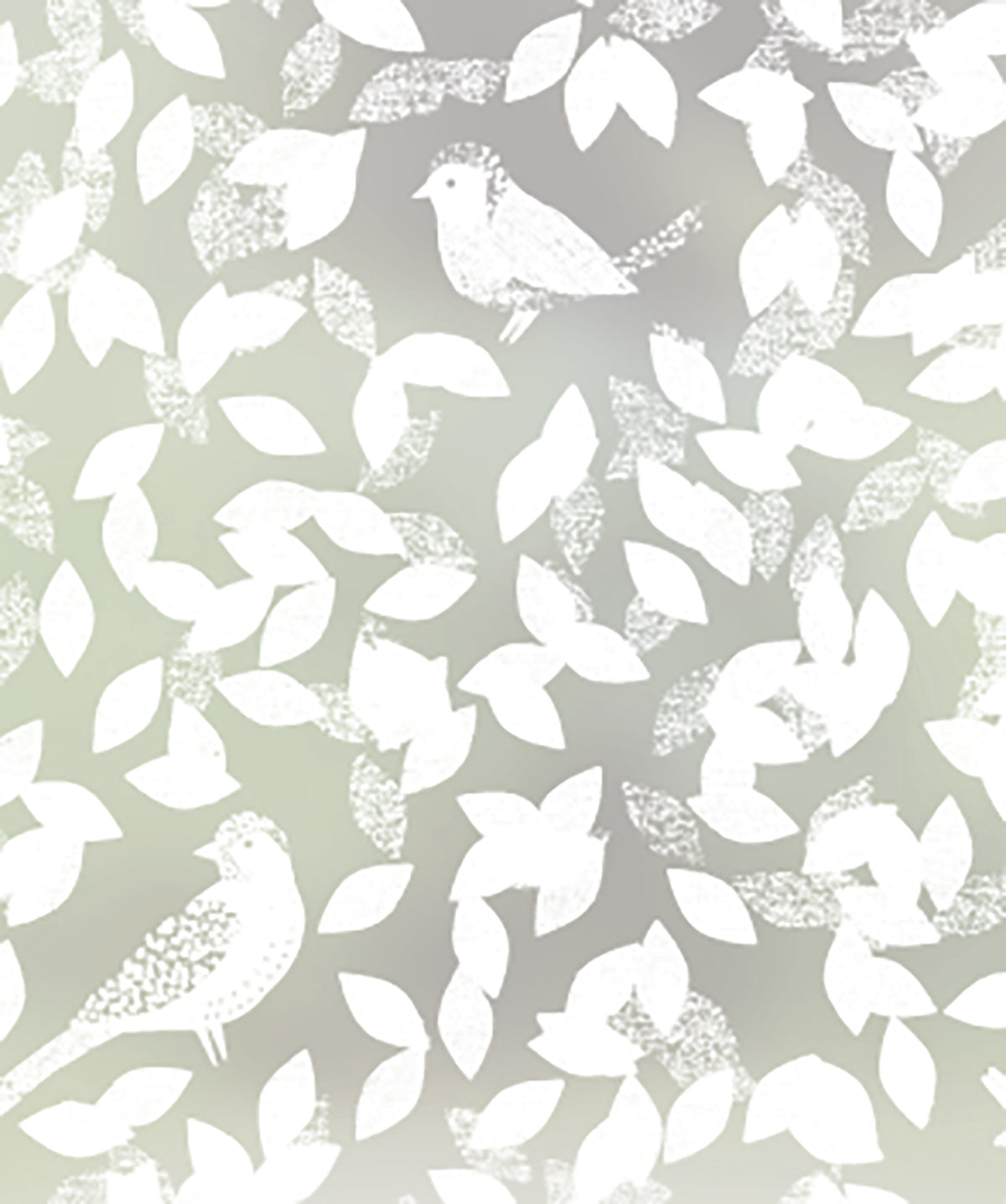Close-up of Birdsong repeated birds and leaves frosted window film pattern by JoJo CoCo.