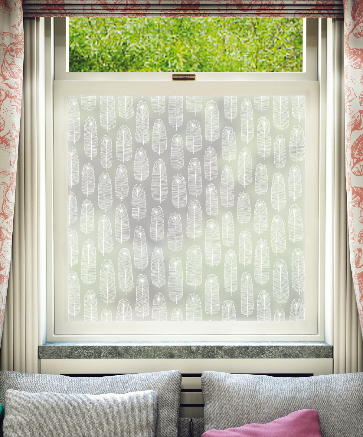 White printed frosted window film with Bloom pattern by designer MissPrint.
