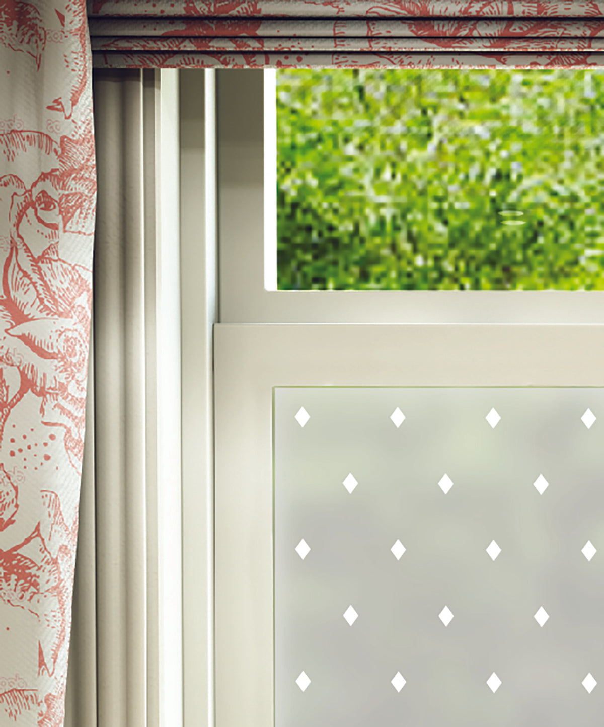 Close-up of Diamant diamond white printed frosted window film pattern.