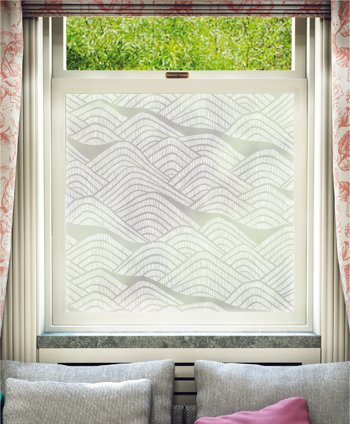 White printed frosted window film with Frontier pattern by designer MissPrint.