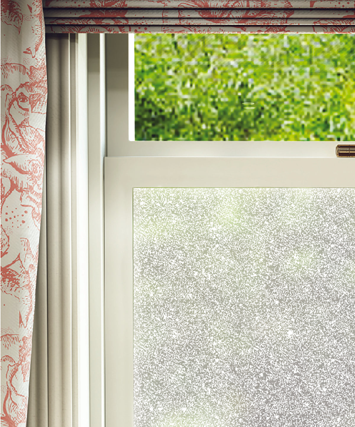 Close-up of Granite geometric abstract frosted window film pattern by designer Lindsey Lang.