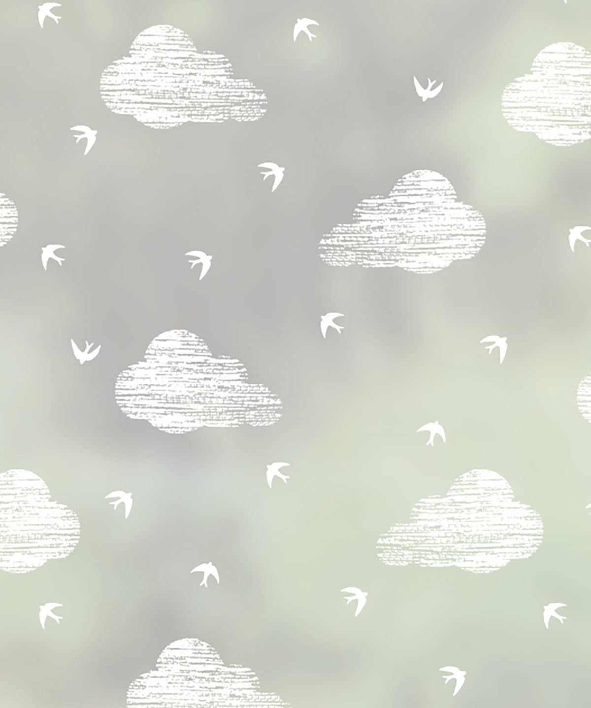 Close-up of Hazy Days clouds and birds frosted window film pattern by JoJo CoCo.