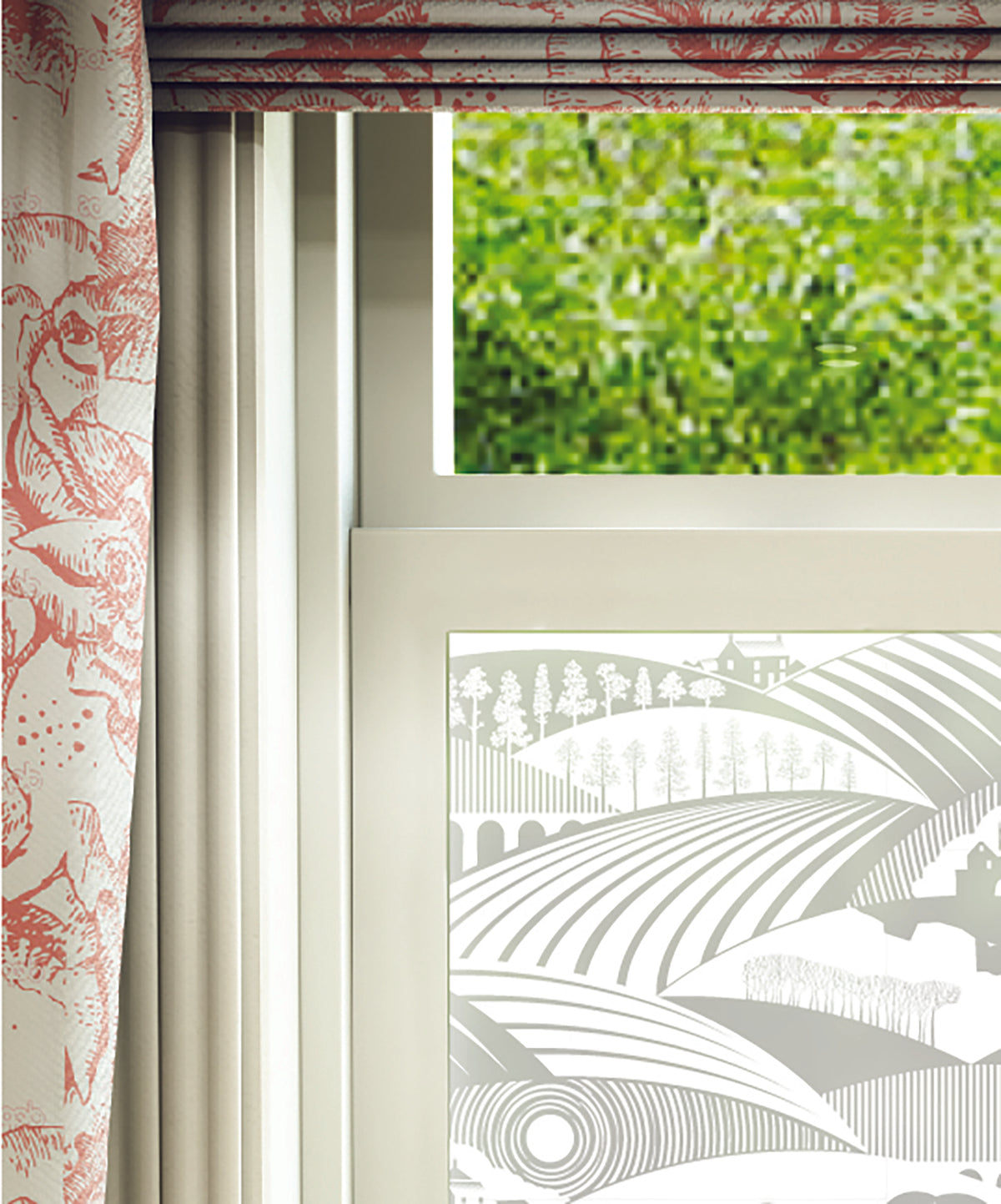 Close-up of Moordale Yorkshire frosted window film pattern by designer Mini Moderns.