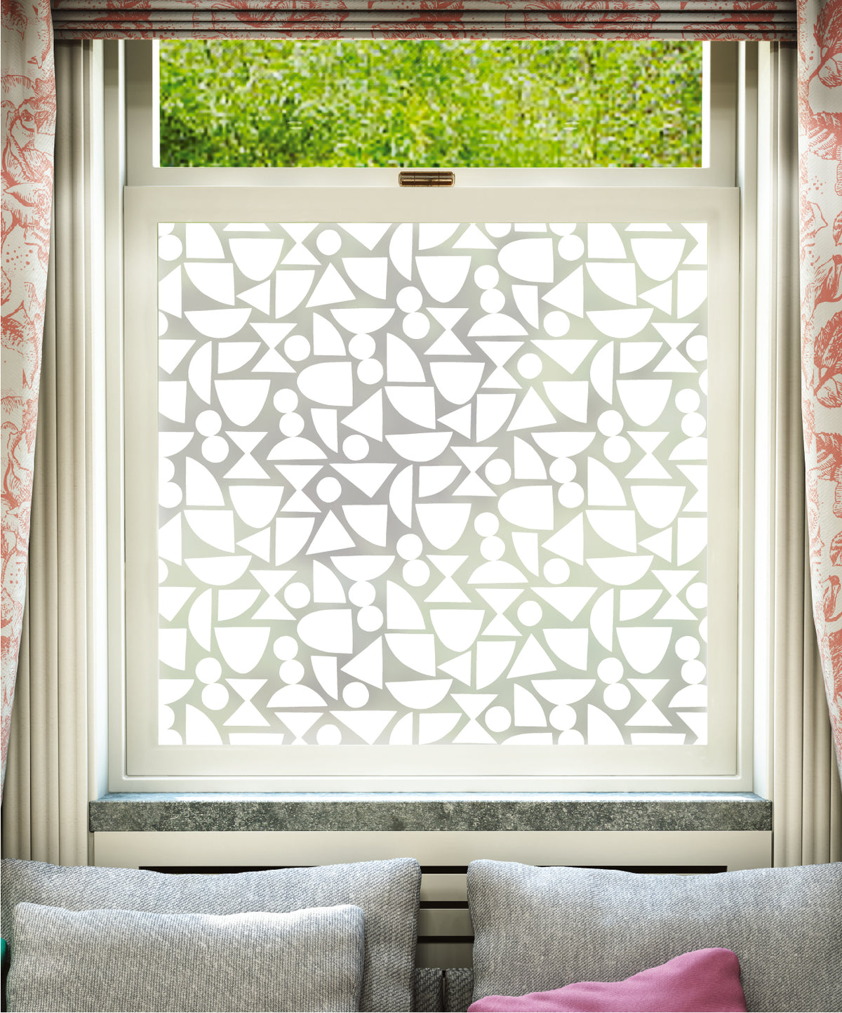 White printed frosted window film with Shapes pattern by designer MissPrint.
