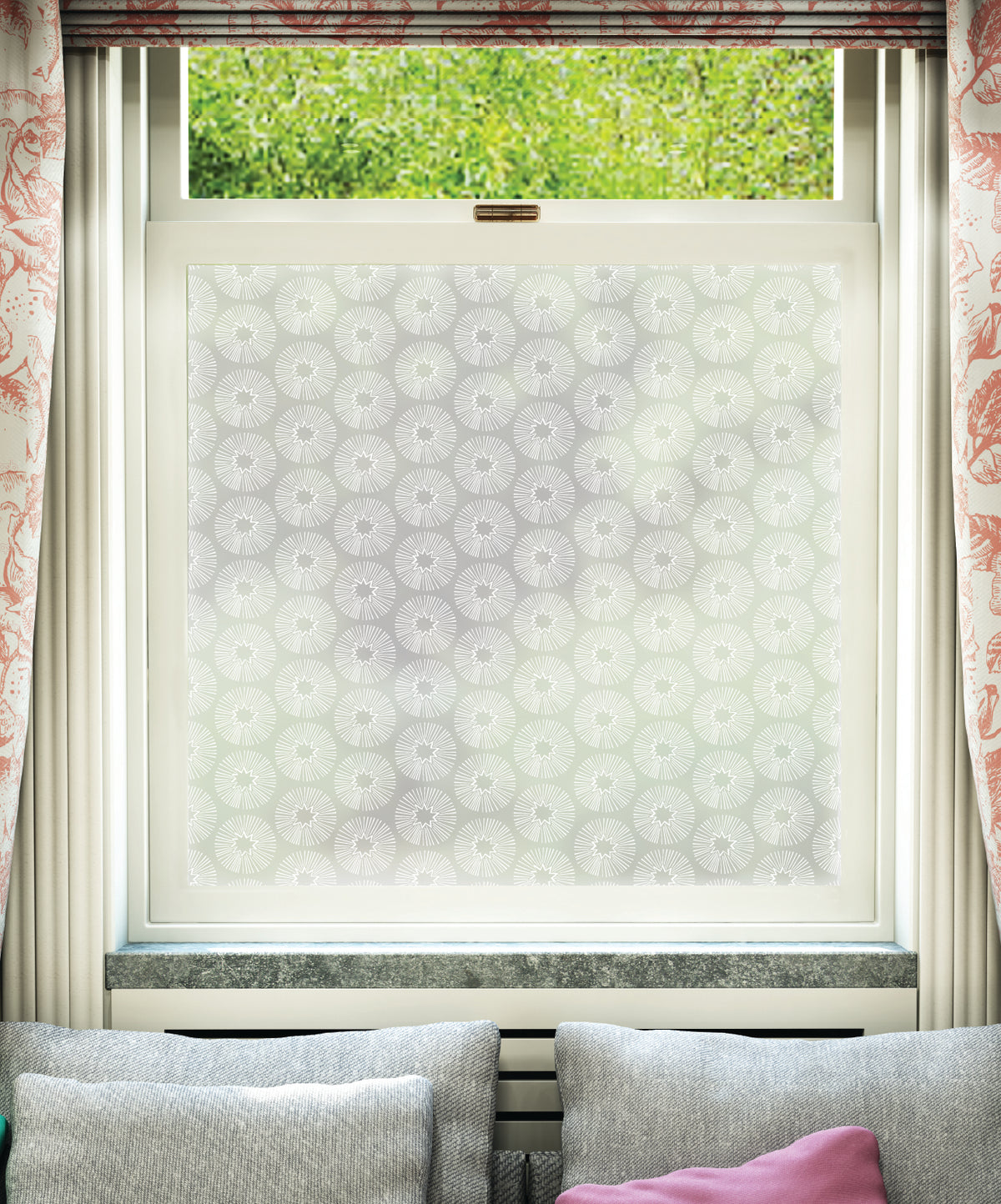 White printed frosted window film with Stars pattern by designer MissPrint.