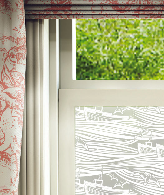 Close-up of Whitby seaside frosted window film pattern by designer Mini Moderns.