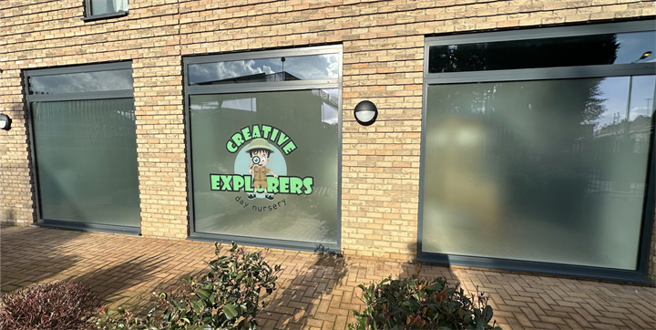 frosted film with branding